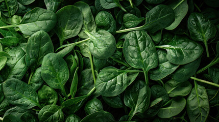 Obraz premium A close-up image of a pile of fresh spinach leaves