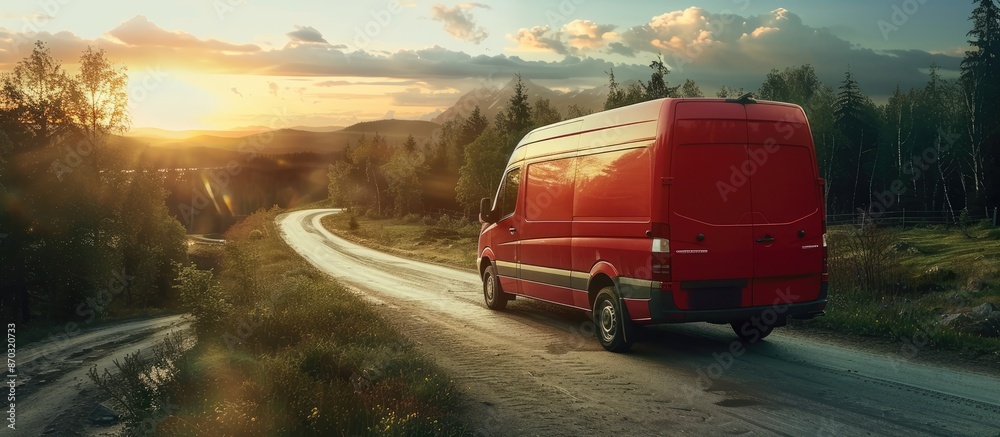 Aufkleber delivery van on a road during delivery. copy space image. place for adding text or design