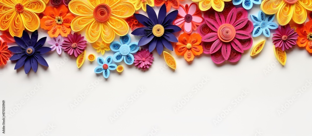 Poster colorful paper set for quilling on a white backdrop with copy space image.