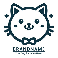 Charming and friendly cat logo with a bow tie ideal for pet shops or stylish pet accessories brands
