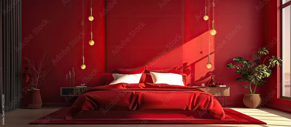 Aufkleber red bedroom. with copy space image. Place for adding text or design