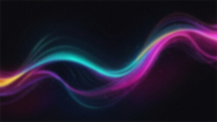 Abstract background of shiny neon wave lines with blur and noise effect on dark background