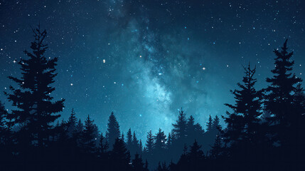 Fototapeta premium A silhouette of a forest against a breathtakingly starry night sky, featuring the Milky Way Galaxy