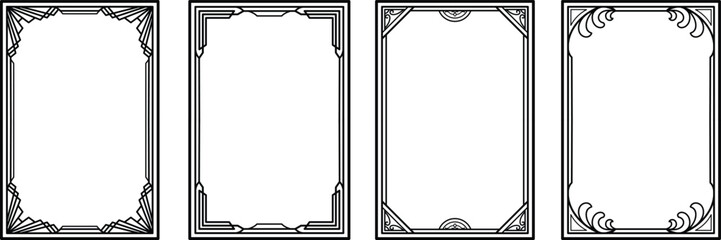 Set of Retro geometric ornamental frame, art deco ornaments silhouette. Arabic antique decorative border, ornate corners vector illustration