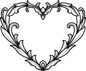 Obraz premium Vector illustrations Heart with Scroll tattoo, swirl engraved ornament