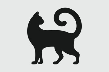 The image is a black silhouette of a cat. The overall design is simple and clean, suitable for various uses like logos, icons, or decorative elements.