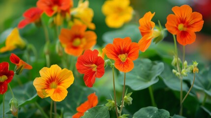 The vivid orange and red petals of nasturtiums bring a pop of color to the garden, their peppery taste adding zest to salads.