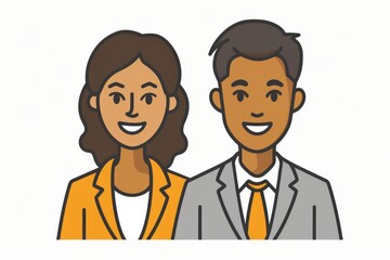 Obraz premium Couple in professional attire smiling confidently representing partnership and successful collaboration in the workplace