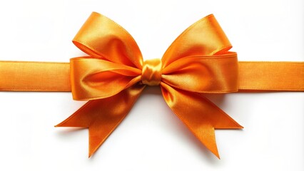 Fototapeta premium Orange Bow..This Image Shows An Orange Bow On A White Background. The Bow Is Made Of A Shiny Satin Ribbon And Has A Long Tail.