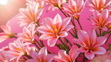 Alstroemeria flowers on pink background in sunlight