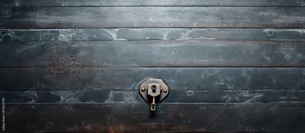 Poster a metal surface with a key lock in the background, offering copy space image.