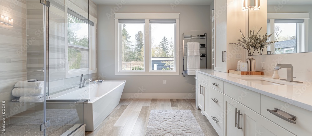 Poster Master bathroom with simple features in modern home. with copy space image. Place for adding text or design