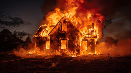 Fototapeta premium house burning in fire