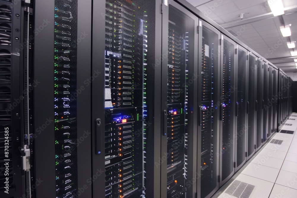 Wall mural network servers in data room .