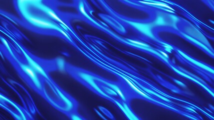 Blue Chrome Metal Texture with Waves - Liquid Metallic Surface