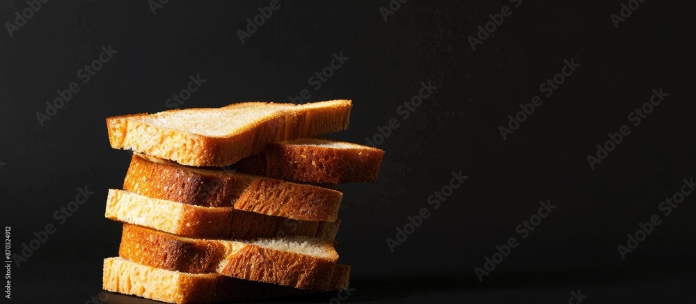 Leinwandbilder closeup pile of slice bread for breakfast with shadow isolated on black background. with copy space 