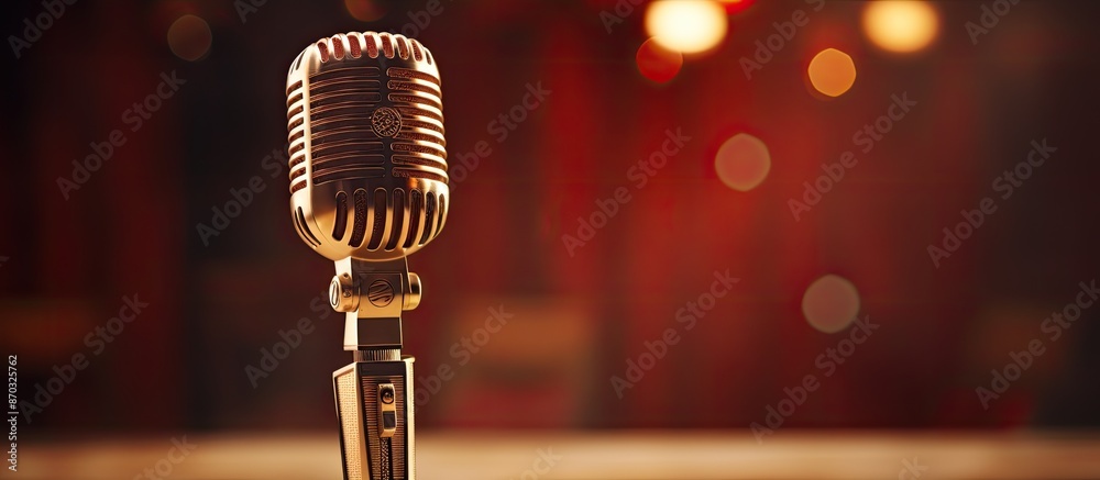 Poster A professional microphone set against a background with abundant space for adding text or images. with copy space image. Place for adding text or design
