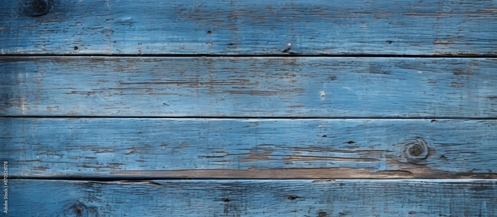 Poster old, weathered blue wood plank with a simple flaking texture on its surface, perfect as a copy space