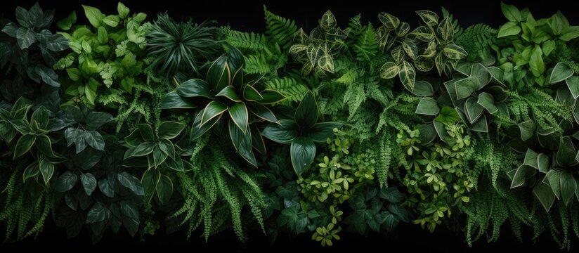 Various green foliage plants such as Pterophyta, Spermacoce, and grass create a refreshing backdrop with ample blank space for imagery.