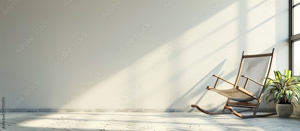 Poster elegant room interior with comfortable rocking chair near light wall. with copy space image. place f