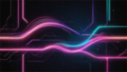 Abstract background of shiny neon lines with blur and noise effect on dark background