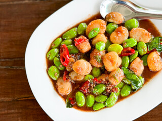 Stir fried Stinky Bean in Chili Paste with Scallops