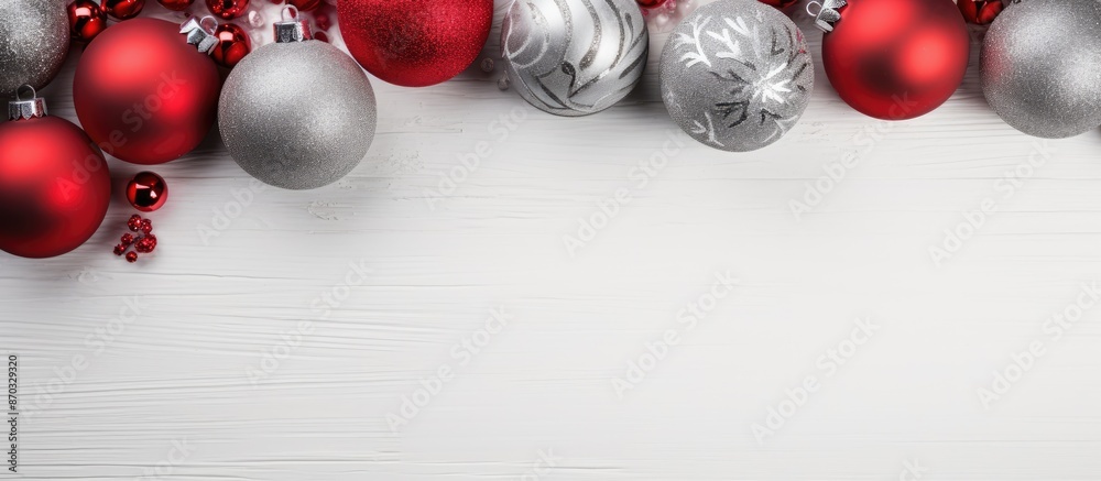 Aufkleber festive holiday arrangement with a border of red ornaments on a soft grey backdrop. perfect for chri