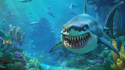 angry shark cartoon. 