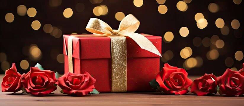 Holiday-themed gift box with an elegant ribbon, perfect for a copy space image.