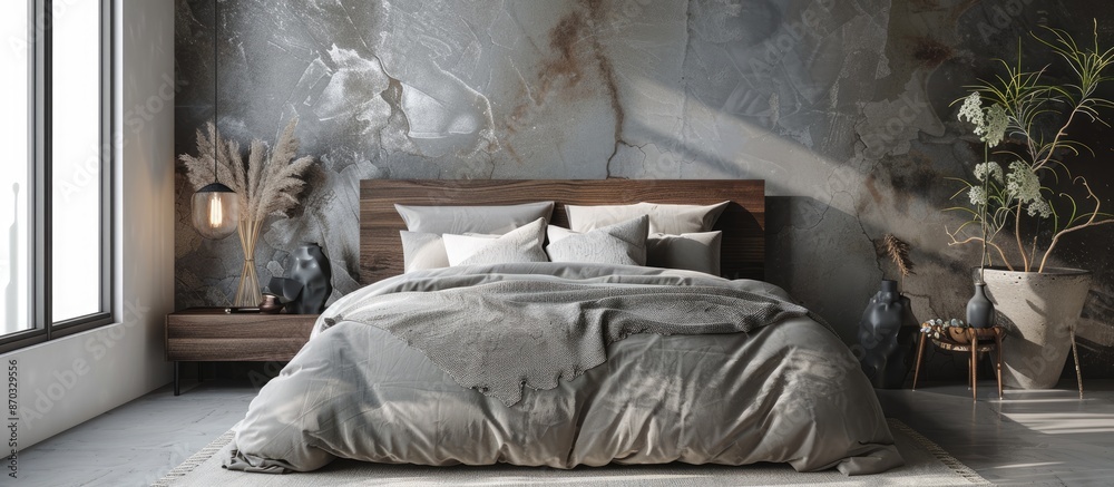 Poster mockups for wall decor in the bedroom interior. with copy space image. place for adding text or desi