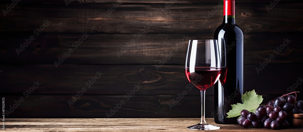 Aufkleber Red wine in a glass and bottle, with space for text in the image. with copy space image. Place for adding text or design