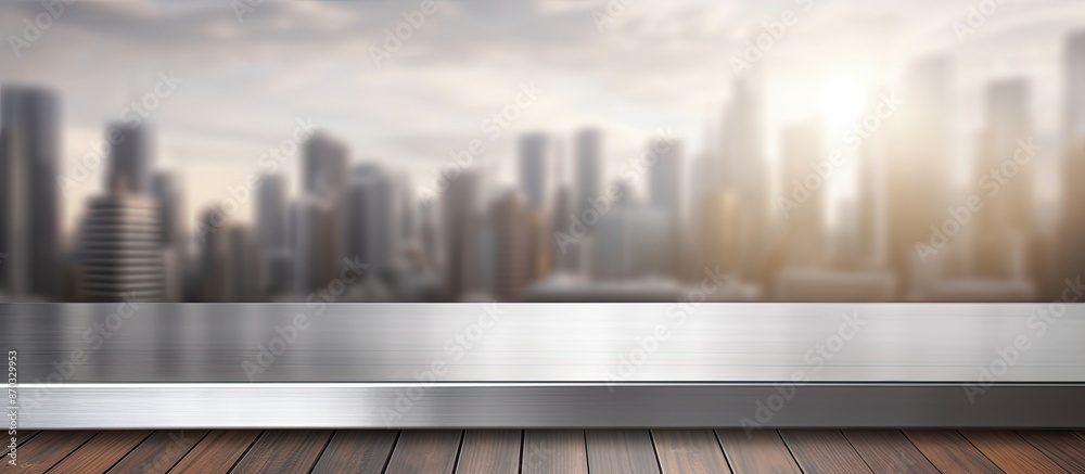Poster Steel Platform creates an empty desk with a blurred background ideal for showcasing products in a copy space image.