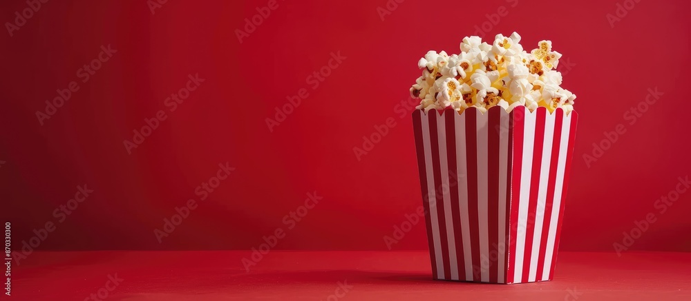 Aufkleber Cinema-themed image with box of popcorn on a red backdrop, perfect for use as a copy space image.