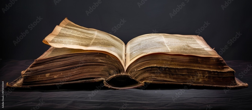 Poster Old open book with copy space image on a black background.
