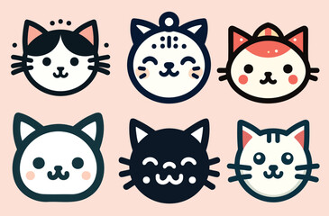 Collection of diverse cat faces each with a unique and playful expression perfect for brands targeting pet lovers or children