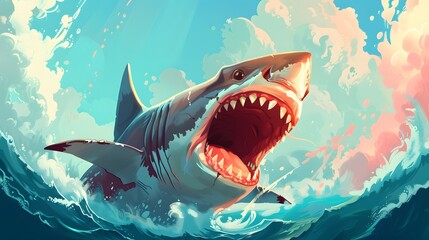 angry shark cartoon. 