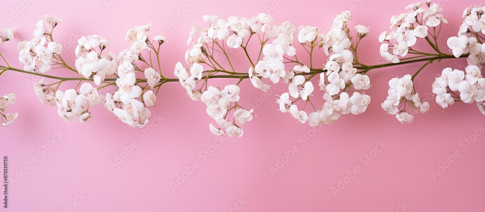 Poster Pink background with white gypsophila flowers creating a delicate and elegant look, ideal for a copy space image.