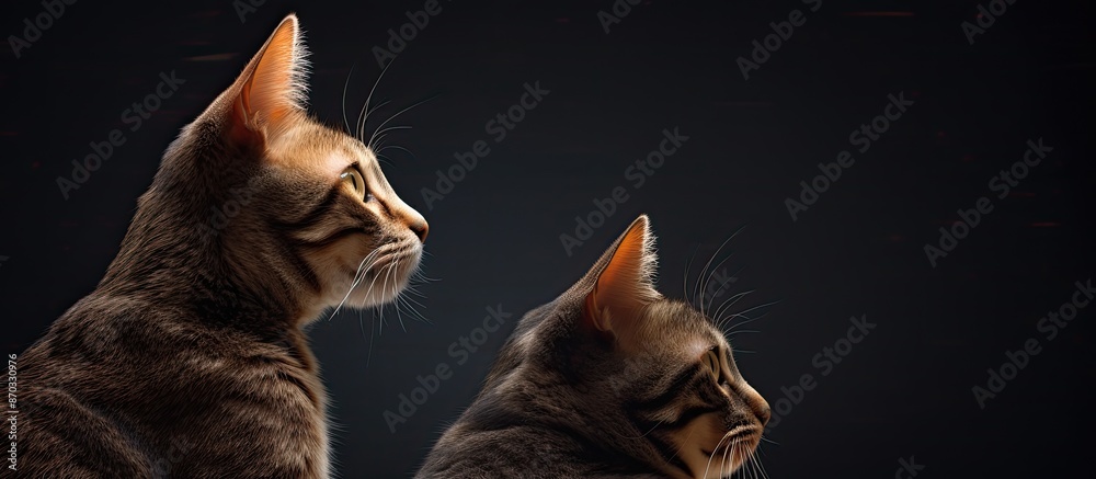 Poster the cat's side profile, facing away, with a background featuring another cat, allowing for copy spac