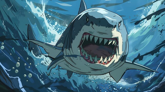 angry shark cartoon. 