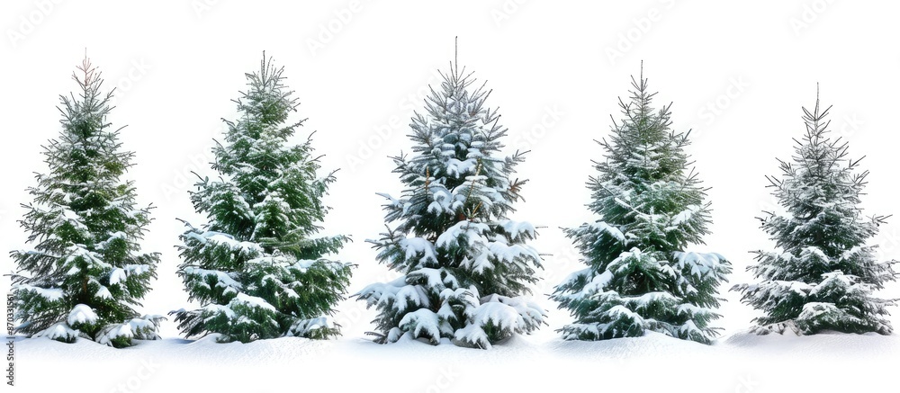 Leinwandbilder christmas tree collage. christmas tree in snow isolated over white background. copy space image. pla