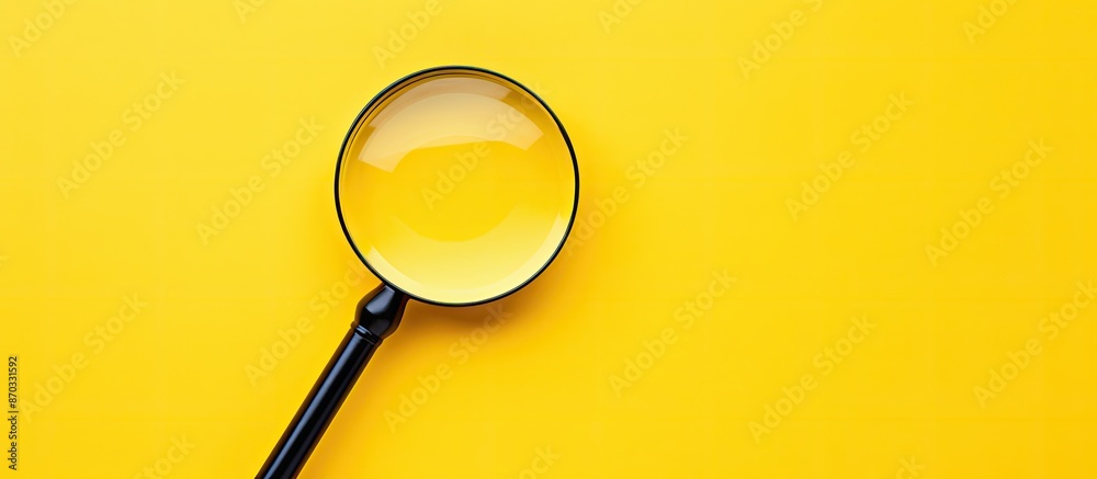 Poster Top view of a magnifying glass focusing on a terminology word on a bright yellow background with ample copy space image.