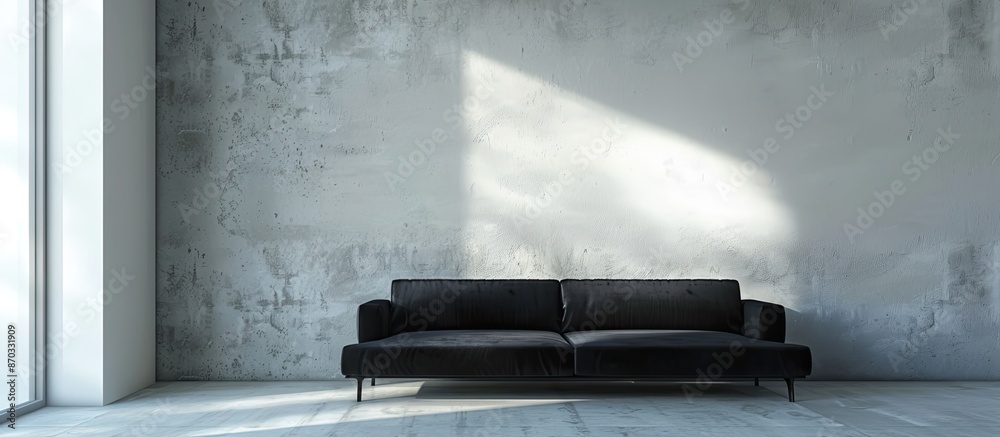 Poster Interior design of empty modern room with black couch. with copy space image. Place for adding text or design
