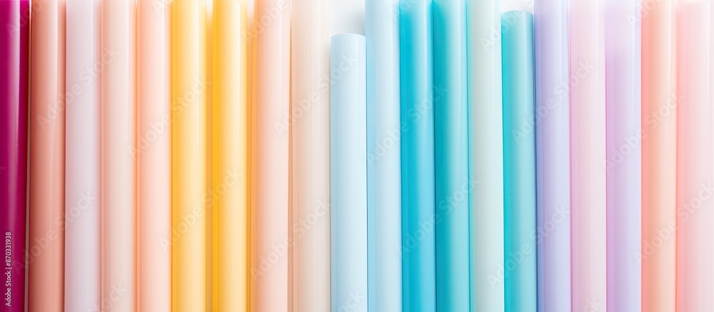Poster colorful plastic drinking straws arranged on a bright background with room for text. ideal for copy 