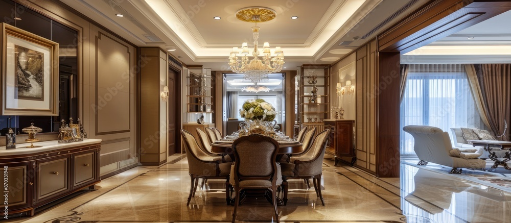 Poster luxury and beautiful dining room interior design. with copy space image. place for adding text or de