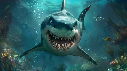 angry shark cartoon. 