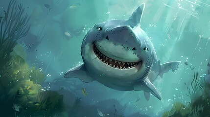 angry shark cartoon. 