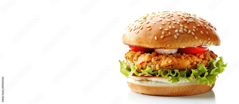 Aufkleber Chicken burger isolated on a white background with ample copy space image.