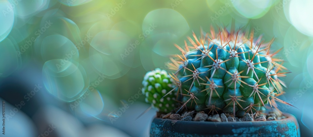 Fototapete little cactus in pot. with copy space image. place for adding text or design
