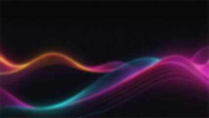 Abstract background of shiny neon wave lines with blur and noise effect on dark background