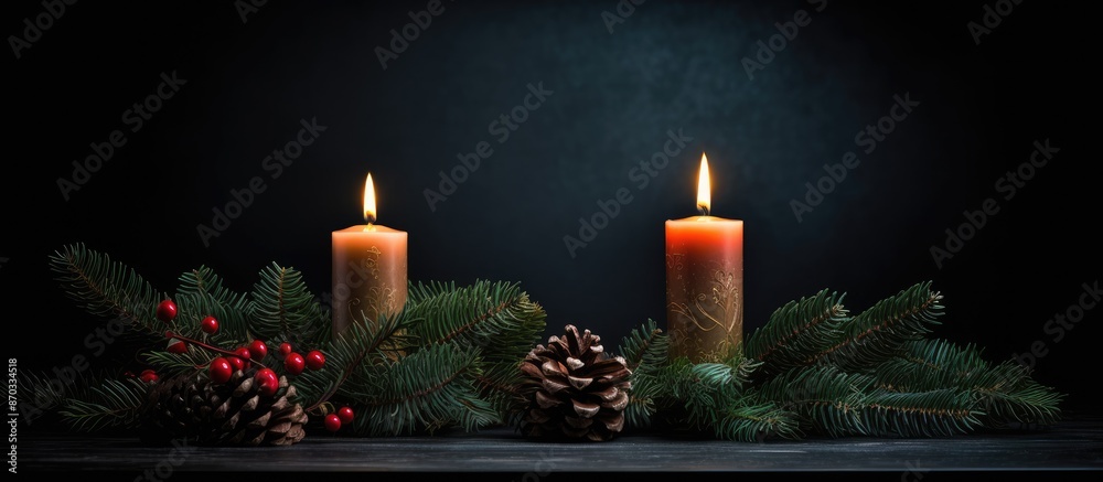 Aufkleber candle for advent and christmas displayed on a black background with copy space image.